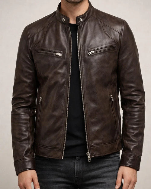 Men's Faux Leather Jacket Biker Jacket Motorcycle Jacket Thermal Warm Windproof Rain Waterproof Daily Wear Zipper Stand Collar Simple Casual Jacket Outerwear Solid Color Full Zip Black Brown | JRSEE:448c60b6-9d24-4a48-8ff6-ca2b3d12efb6