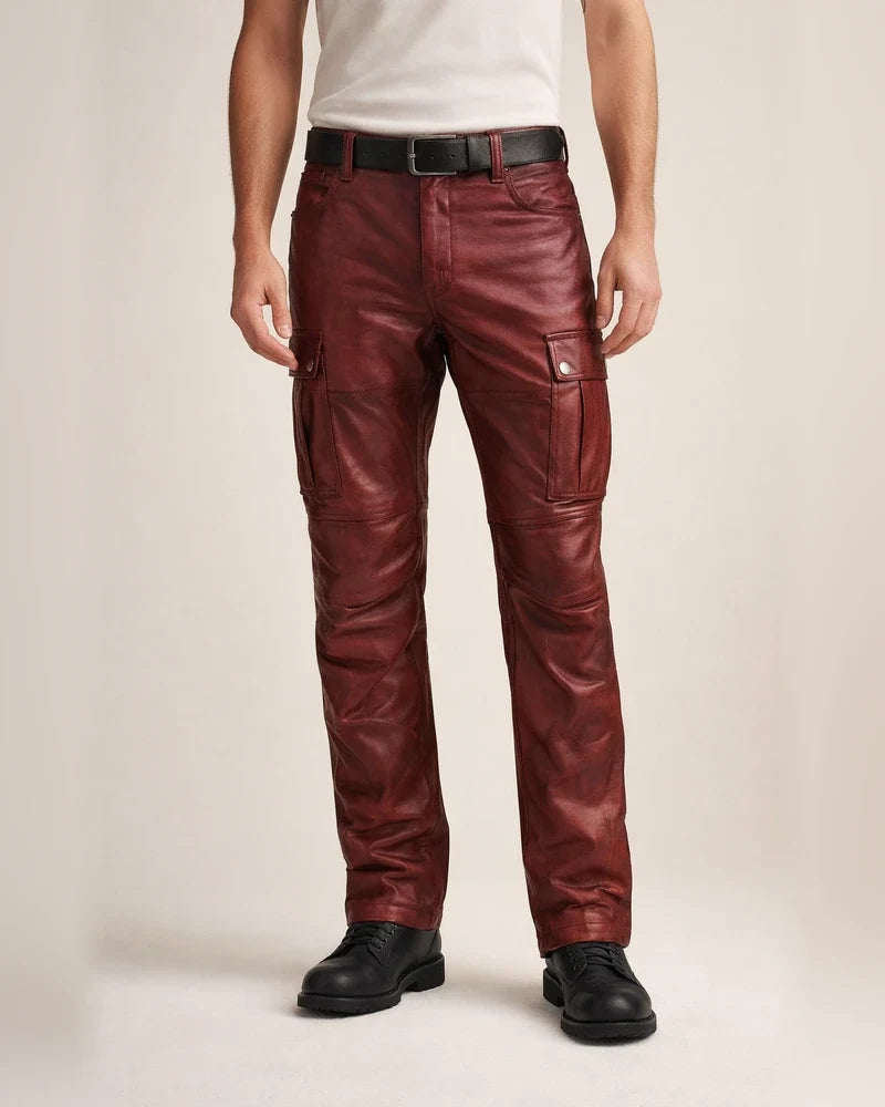 Men's Faux Leather Pants Trousers Casual Pants Multi Pocket Solid Color Streetwear PU Fashion Black Red | JRSEE:afb19104-f088-4f97-bd7c-3e6f3ae1b436