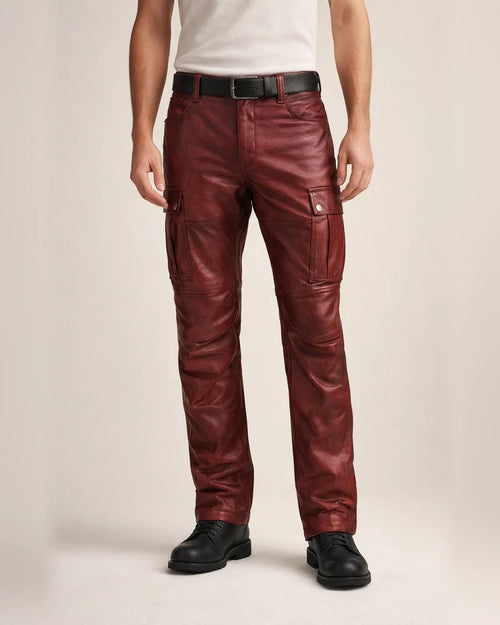 Men's Faux Leather Pants Trousers Casual Pants Multi Pocket Solid Color Streetwear PU Fashion Black Red | JRSEE:afb19104-f088-4f97-bd7c-3e6f3ae1b436