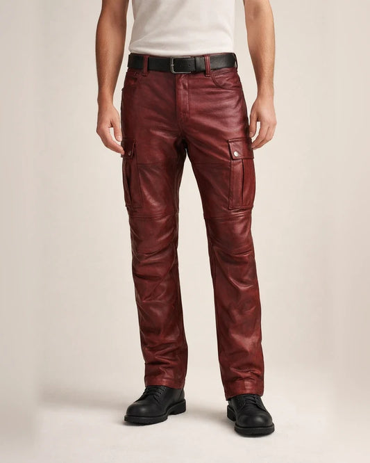 Men's Faux Leather Pants Trousers Casual Pants Multi Pocket Solid Color Streetwear PU Fashion Black Red | JRSEE:afb19104-f088-4f97-bd7c-3e6f3ae1b436