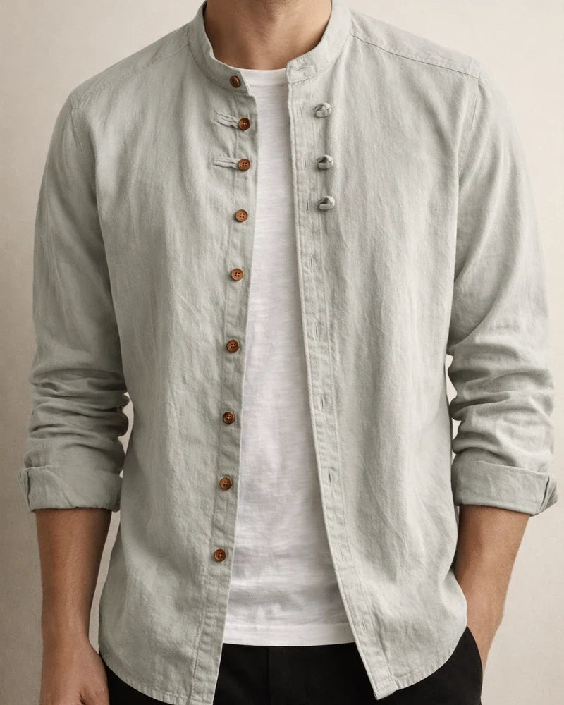 Men's Four Seasons Casual Linen Slim Long-sleeved Shirt Stand-up Collar Cotton Linen Solid Color Shirt Cardigan | JRSEE:ac523bdf-6458-4f47-9d7e-2e9c61786eba
