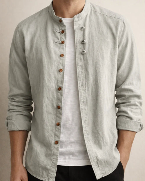 Men's Four Seasons Casual Linen Slim Long-sleeved Shirt Stand-up Collar Cotton Linen Solid Color Shirt Cardigan | JRSEE:ac523bdf-6458-4f47-9d7e-2e9c61786eba