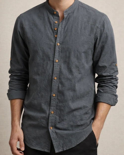 Men's Four Seasons Casual Linen Slim Long-sleeved Shirt Stand-up Collar Cotton Linen Solid Color Shirt Cardigan | JRSEE:969040e4-c9d2-485e-8599-fe64271a069b