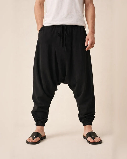 Men's Harem Linen Pants Trousers Summer Pants Baggy Drawstring Plain Full Length Casual Daily Linen / Cotton Blend Ethnic Style Boho Loose Fit Black Navy Blue | JRSEE:7b601ed0-0c19-4406-bb09-3924deb13174