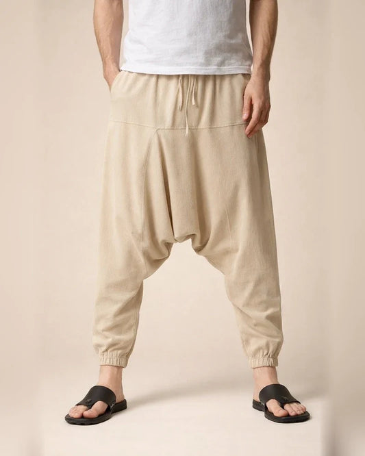 Men's Harem Linen Pants Trousers Summer Pants Baggy Drawstring Plain Full Length Casual Daily Linen / Cotton Blend Ethnic Style Boho Loose Fit Black Navy Blue | JRSEE:7beae6f4-6cc5-463d-89e1-cbf007fc1bca