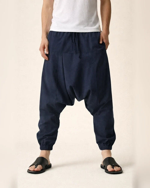 Men's Harem Linen Pants Trousers Summer Pants Baggy Drawstring Plain Full Length Casual Daily Linen / Cotton Blend Ethnic Style Boho Loose Fit Black Navy Blue | JRSEE:afc46112-256b-449e-ad55-5c41b661c687