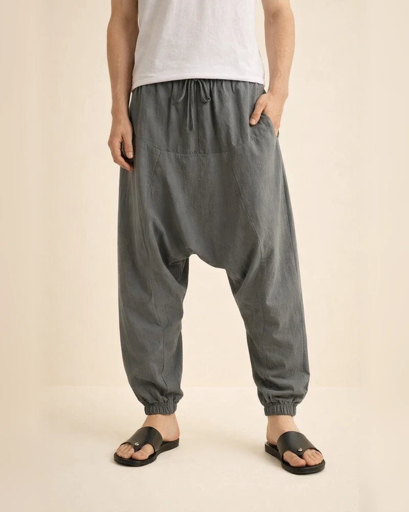 Men's Harem Linen Pants Trousers Summer Pants Baggy Drawstring Plain Full Length Casual Daily Linen / Cotton Blend Ethnic Style Boho Loose Fit Black Navy Blue | JRSEE:1c20caf6-c444-4073-9c01-29e0ffe01748