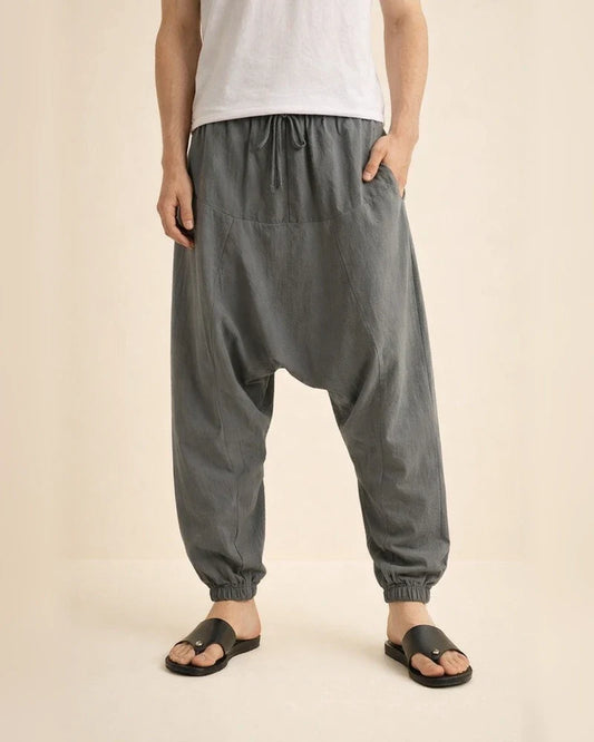 Men's Harem Linen Pants Trousers Summer Pants Baggy Drawstring Plain Full Length Casual Daily Linen / Cotton Blend Ethnic Style Boho Loose Fit Black Navy Blue | JRSEE:1c20caf6-c444-4073-9c01-29e0ffe01748
