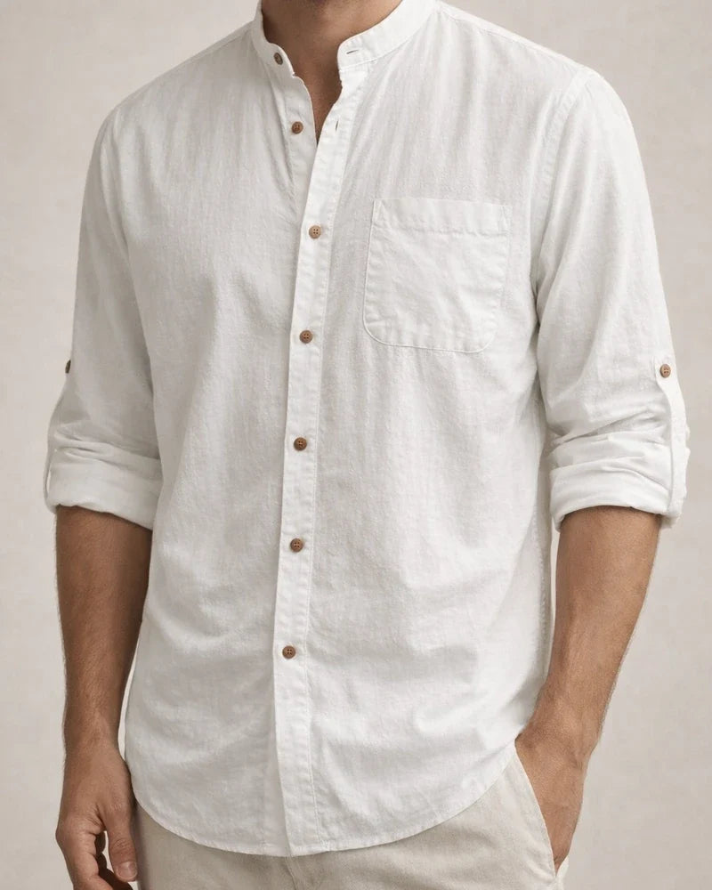 Men's Hawaiian-Style Stand-up Collar Linen Casual Long-Sleeve Solid-Color Shirt | JRSEE:f953a87b-fcf8-4564-8be8-db6066eb430a | JRSEE:6e8bca9a-7428-4bbb-b24c-23531fb23d46