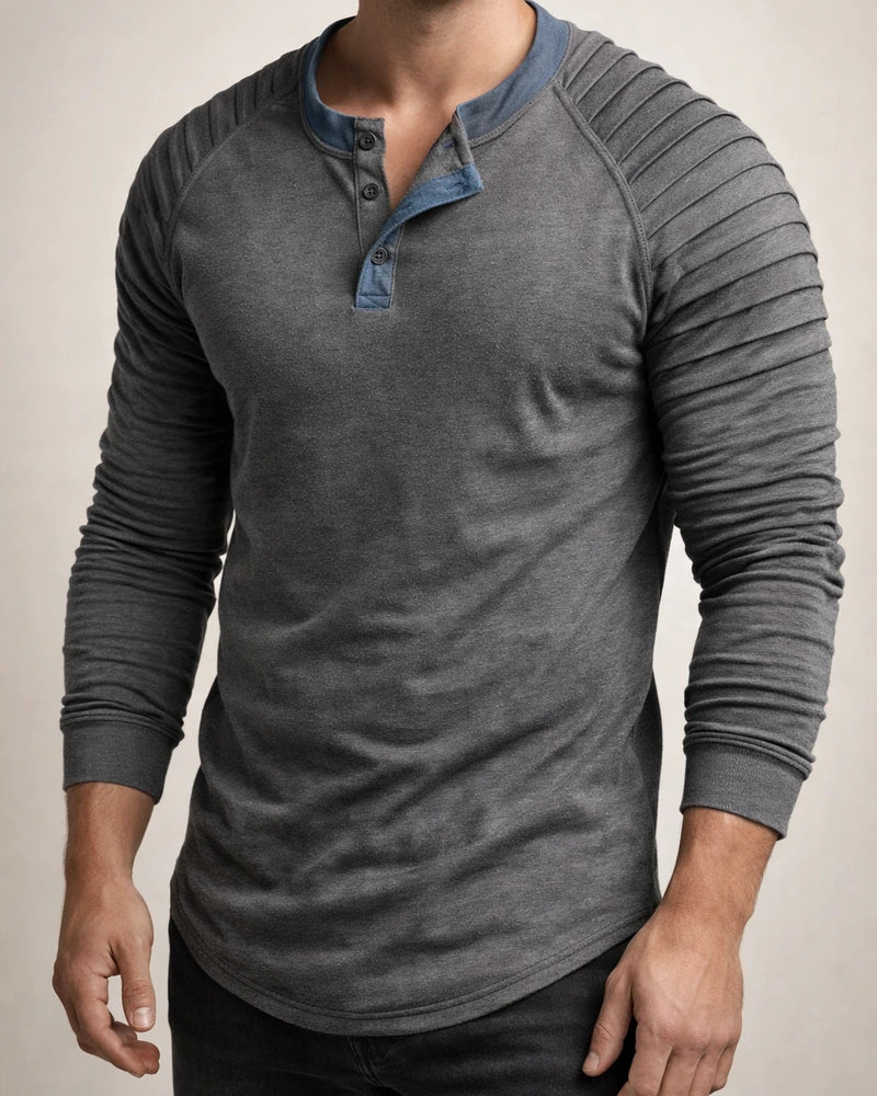 Men's Henley Shirt Long Sleeve Shirt Plain Slim Pleated Henley Street Vacation Long Sleeve Pleated Sleeve Clothing Apparel Designer Basic Modern Contemporary | JRSEE:7b740660-f38c-4549-9f7f-b4487b1b8310
