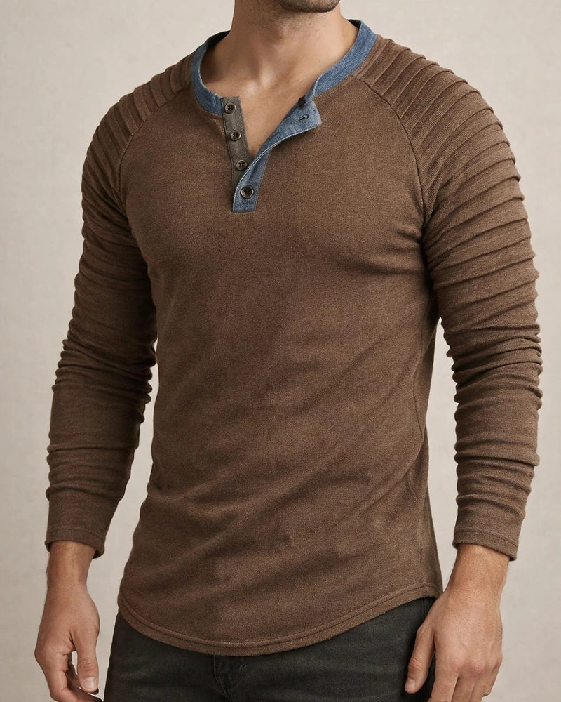 Men's Henley Shirt Long Sleeve Shirt Plain Slim Pleated Henley Street Vacation Long Sleeve Pleated Sleeve Clothing Apparel Designer Basic Modern Contemporary | JRSEE:e224f6e2-dcb8-4e0f-9351-a791c615cf59