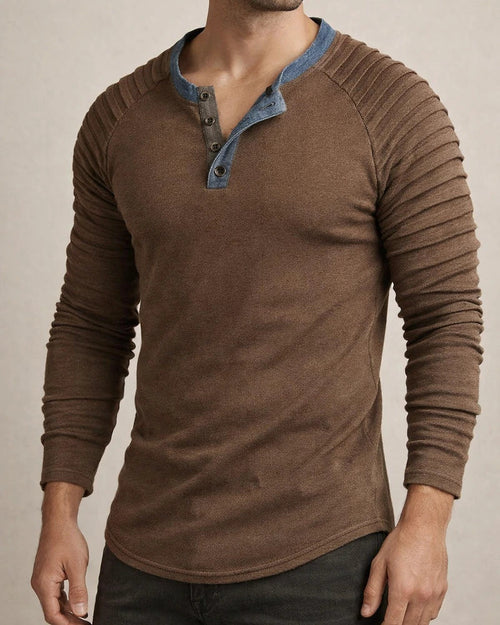 Men's Henley Shirt Long Sleeve Shirt Plain Slim Pleated Henley Street Vacation Long Sleeve Pleated Sleeve Clothing Apparel Designer Basic Modern Contemporary | JRSEE:e224f6e2-dcb8-4e0f-9351-a791c615cf59