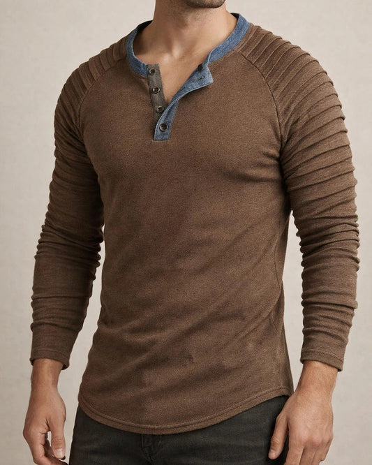 Men's Henley Shirt Long Sleeve Shirt Plain Slim Pleated Henley Street Vacation Long Sleeve Pleated Sleeve Clothing Apparel Designer Basic Modern Contemporary | JRSEE:e224f6e2-dcb8-4e0f-9351-a791c615cf59