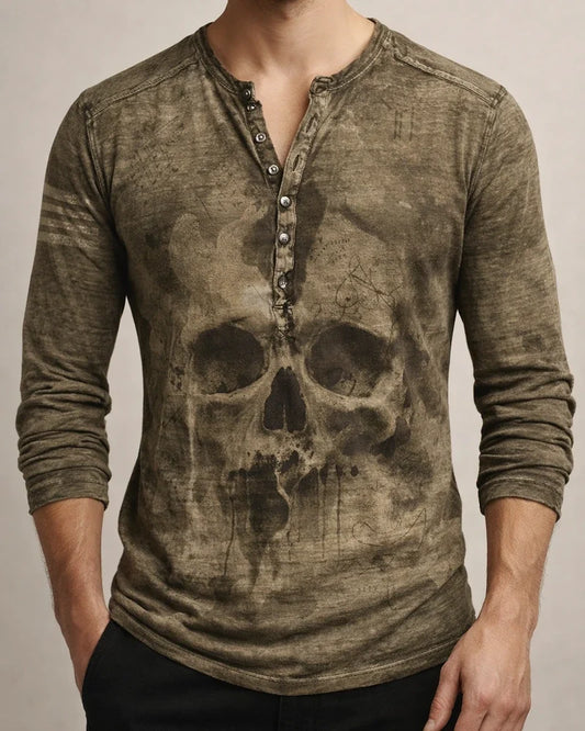 Men's Henley Shirt T shirt Tee Graphic Skull Henley Army Green Khaki Brown Gray Plus Size Street Casual Long Sleeve Button-Down Print Clothing Apparel Basic Vintage Casual Classic | JRSEE:815d8f5c-6097-41a5-b146-f1f9cbf1a7a1