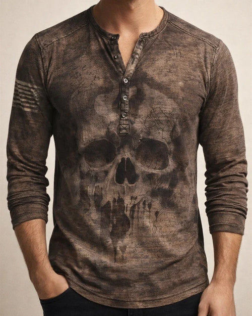 Men's Henley Shirt T shirt Tee Graphic Skull Henley Army Green Khaki Brown Gray Plus Size Street Casual Long Sleeve Button-Down Print Clothing Apparel Basic Vintage Casual Classic | JRSEE:9c8648c1-f4e3-438b-b5e3-26d254b51d74