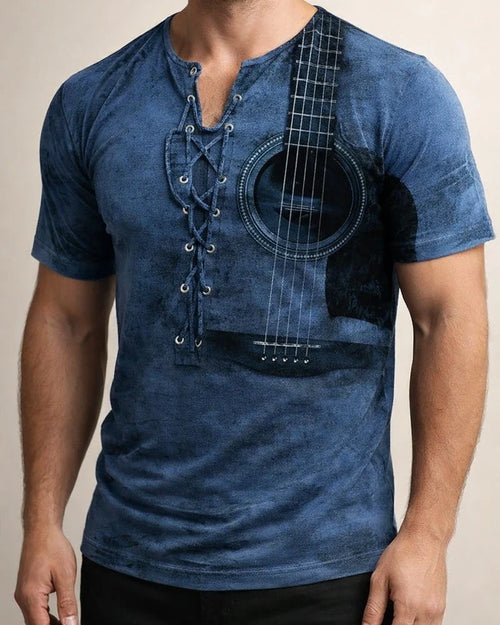 Men's Henley Shirt Tee Graphic Guitar Henley Clothing Apparel 3D Print Daily Sports Short Sleeve Lace up Print Fashion Casual Comfort | JRSEE:5b4126e6-f299-4cf5-a2f3-fc2495292876