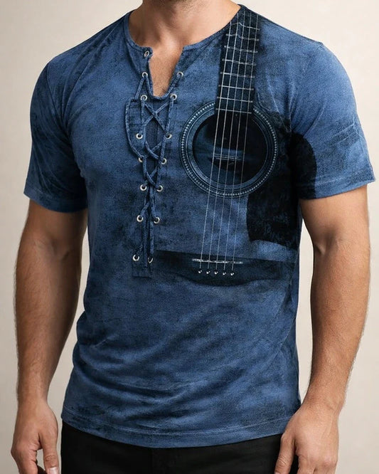 Men's Henley Shirt Tee Graphic Guitar Henley Clothing Apparel 3D Print Daily Sports Short Sleeve Lace up Print Fashion Casual Comfort | JRSEE:5b4126e6-f299-4cf5-a2f3-fc2495292876