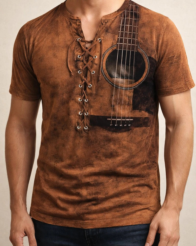 Men's Henley Shirt Tee Graphic Guitar Henley Clothing Apparel 3D Print Daily Sports Short Sleeve Lace up Print Fashion Casual Comfort | JRSEE:4d417f9e-c7c4-49cb-b625-f54ba8b993f9