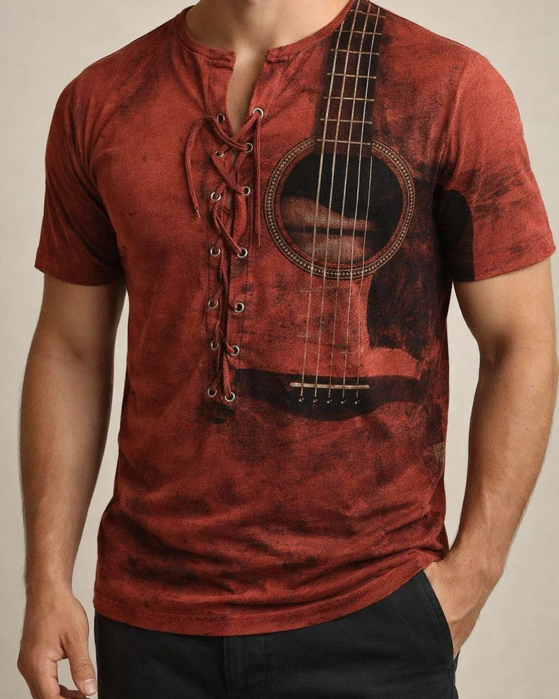 Men's Henley Shirt Tee Graphic Guitar Henley Clothing Apparel 3D Print Daily Sports Short Sleeve Lace up Print Fashion Casual Comfort | JRSEE:4773fa10-109b-41cd-9836-ddef7f270581