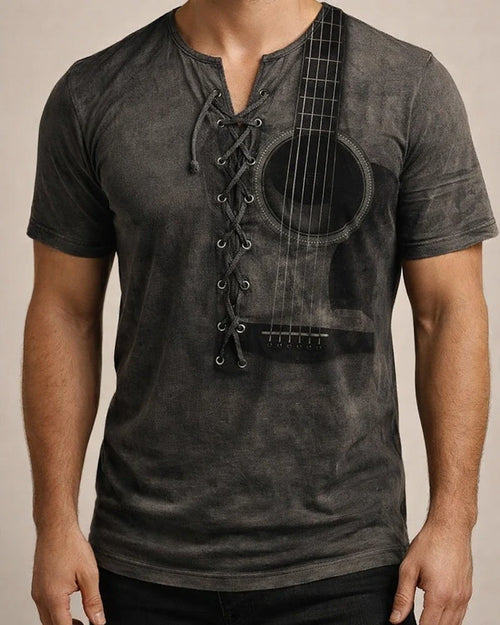 Men's Henley Shirt Tee Graphic Guitar Henley Clothing Apparel 3D Print Daily Sports Short Sleeve Lace up Print Fashion Casual Comfort | JRSEE:09f3bc0b-25fb-418c-9a88-e316dd791c53