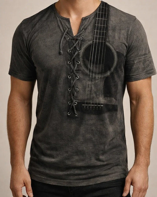 Men's Henley Shirt Tee Graphic Guitar Henley Clothing Apparel 3D Print Daily Sports Short Sleeve Lace up Print Fashion Casual Comfort | JRSEE:09f3bc0b-25fb-418c-9a88-e316dd791c53