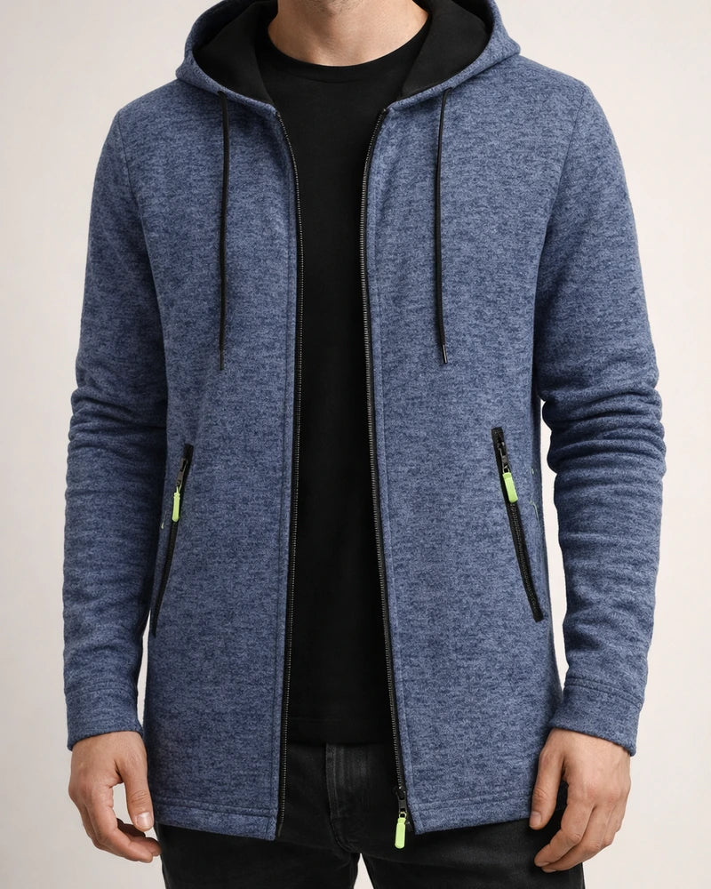 Men's Hooded Mid-Length Lightweight Fleece Oversized Sweater Jacket Knit Cardigan | JRSEE:00681371-83db-4f3e-be18-a8b6814e9d2f