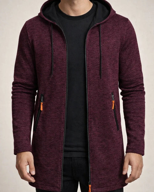 Men's Hooded Mid-Length Lightweight Fleece Oversized Sweater Jacket Knit Cardigan | JRSEE:b9518af6-6ba8-4571-86d0-ec4fc6406fce