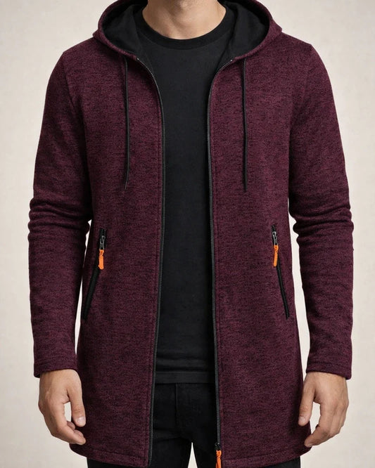 Men's Hooded Mid-Length Lightweight Fleece Oversized Sweater Jacket Knit Cardigan | JRSEE:b9518af6-6ba8-4571-86d0-ec4fc6406fce