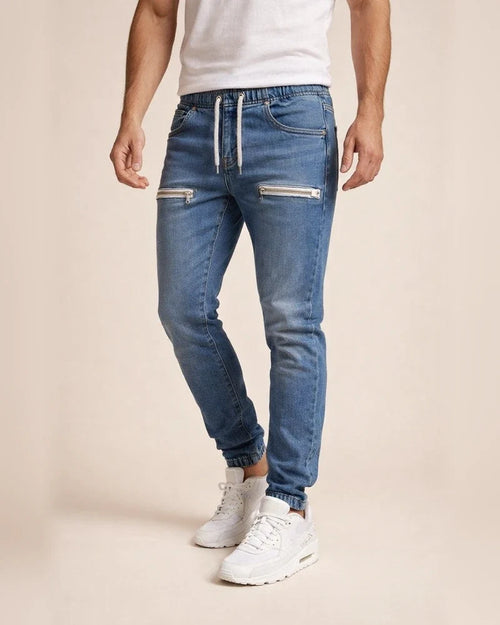 Men's Jeans Joggers Trousers Denim Pants Drawstring Zipper Pocket Plain Comfort Breathable Daily Going out Denim Fashion Casual Black Dark Blue | JRSEE:8b2d77a7-ef0b-4915-be0a-87365ad082c0
