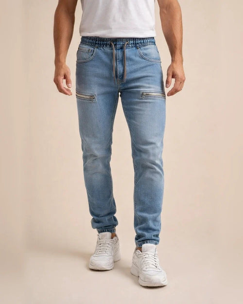 Men's Jeans Joggers Trousers Denim Pants Drawstring Zipper Pocket Plain Comfort Breathable Daily Going out Denim Fashion Casual Black Dark Blue | JRSEE:79a0d0c7-b4f1-48e1-9bfc-cd963431de05