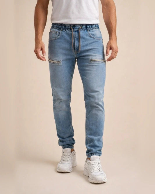 Men's Jeans Joggers Trousers Denim Pants Drawstring Zipper Pocket Plain Comfort Breathable Daily Going out Denim Fashion Casual Black Dark Blue | JRSEE:79a0d0c7-b4f1-48e1-9bfc-cd963431de05