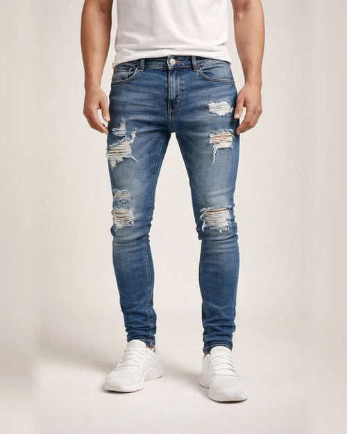 Men's Jeans Tapered pants Trousers Distressed Jeans Ripped Jeans Pocket Ripped Comfort Daily Going out Streetwear Classic Black Blue Stretchy | JRSEE:33dcec03-2c0e-42b0-9922-5783846b439b