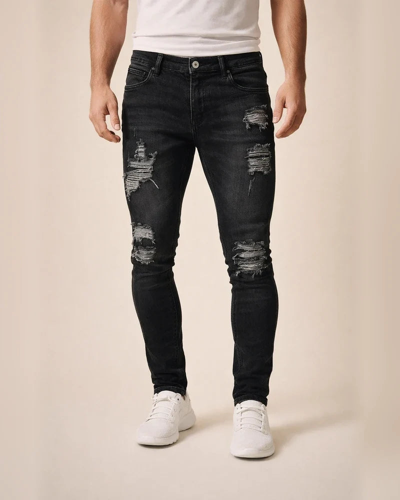 Men's Jeans Tapered pants Trousers Distressed Jeans Ripped Jeans Pocket Ripped Comfort Daily Going out Streetwear Classic Black Blue Stretchy | JRSEE:8c220825-b71e-4d4c-a62d-c98515a98bea