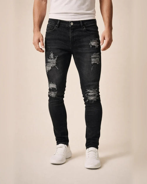 Men's Jeans Tapered pants Trousers Distressed Jeans Ripped Jeans Pocket Ripped Comfort Daily Going out Streetwear Classic Black Blue Stretchy | JRSEE:8c220825-b71e-4d4c-a62d-c98515a98bea