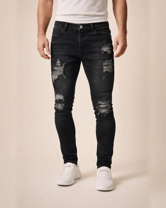Men's Jeans Tapered pants Trousers Distressed Jeans Ripped Jeans Pocket Ripped Comfort Daily Going out Streetwear Classic Black Blue Stretchy | JRSEE:8c220825-b71e-4d4c-a62d-c98515a98bea