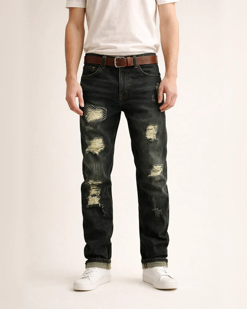 Men's Jeans Trousers Dark Wash Jeans Distressed Jeans Ripped Jeans Pocket Ripped Gradient Full Length Casual Daily Cotton Denim Vintage Streetwear Slim Deep Blue Micro-elastic | JRSEE:15d3f5e3-0da3-4301-a969-5d19a9a6d7f2