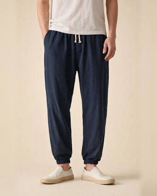 Men's Joggers Linen Pants Trousers Summer Pants Drawstring Elastic Waist Plain Comfort Breathable Daily Beach Linen / Cotton Blend Fashion Streetwear turmeric Black Micro-elastic | JRSEE:159da824-b8f8-46b0-84ce-45ba1697f10a