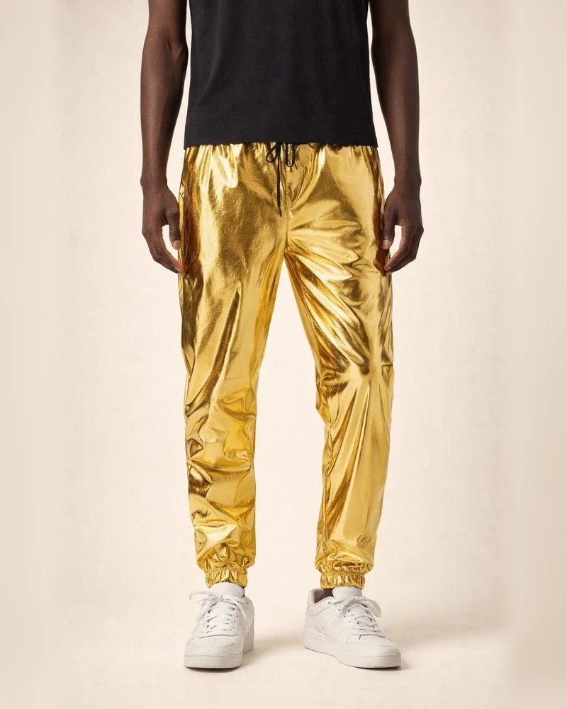 Men's Joggers Trousers Casual Pants Sequin Pants Drawstring Elastic Waist Shiny Metallic Solid Color Full Length Club Nightclub Disco Lights Casual Trousers Loose Fit Black Silver Micro-elastic | JRSEE:1b66fe97-0abf-4ba6-88ed-2252ddd959a6