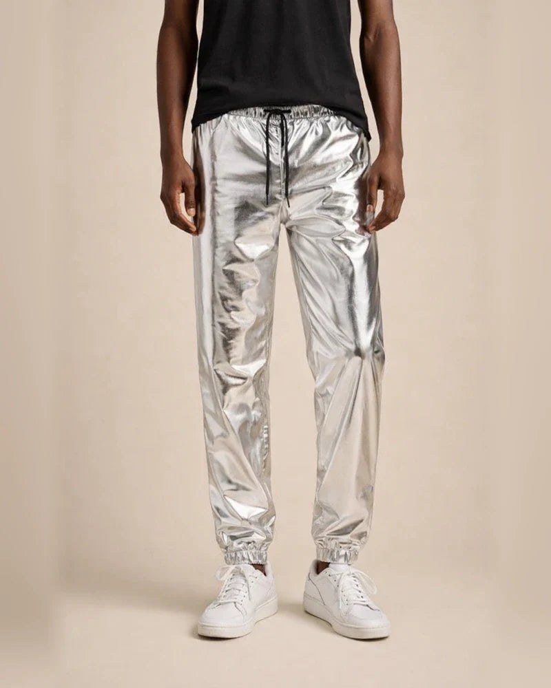 Men's Joggers Trousers Casual Pants Sequin Pants Drawstring Elastic Waist Shiny Metallic Solid Color Full Length Club Nightclub Disco Lights Casual Trousers Loose Fit Black Silver Micro-elastic | JRSEE:495f2c55-30f2-4ea8-8370-1d2a3bc3d71c