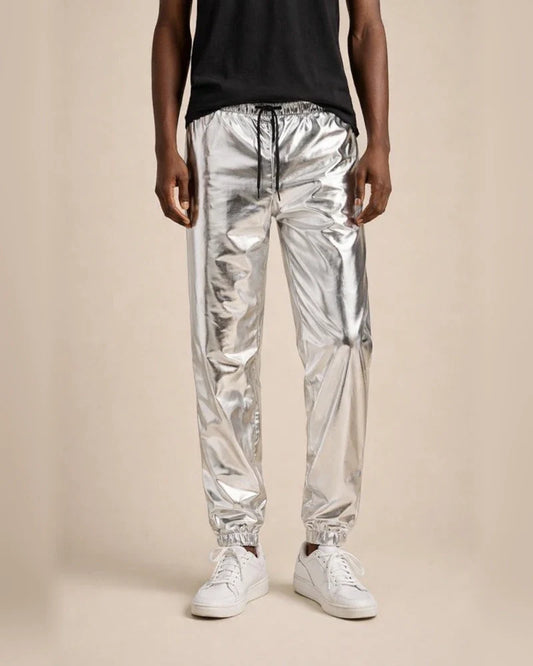 Men's Joggers Trousers Casual Pants Sequin Pants Drawstring Elastic Waist Shiny Metallic Solid Color Full Length Club Nightclub Disco Lights Casual Trousers Loose Fit Black Silver Micro-elastic | JRSEE:495f2c55-30f2-4ea8-8370-1d2a3bc3d71c