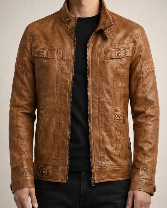 Men's Leather Jacket Fall and Winter PU Leather Jacket Collar Padded Thickened Jacket | JRSEE:e212581a-ae28-4cc1-9d85-c04d50399d59