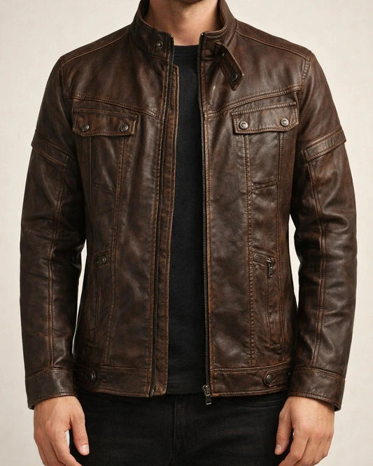 Men's Leather Jacket Fall and Winter PU Leather Jacket Collar Padded Thickened Jacket | JRSEE:c67b321c-89c8-4774-9fec-894111195e53