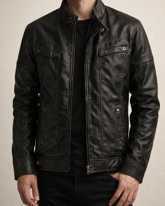 Men's Leather Jacket Fall and Winter PU Leather Jacket Collar Padded Thickened Jacket | JRSEE:5f4198bf-7a4a-4fca-9059-6c6c693d6741