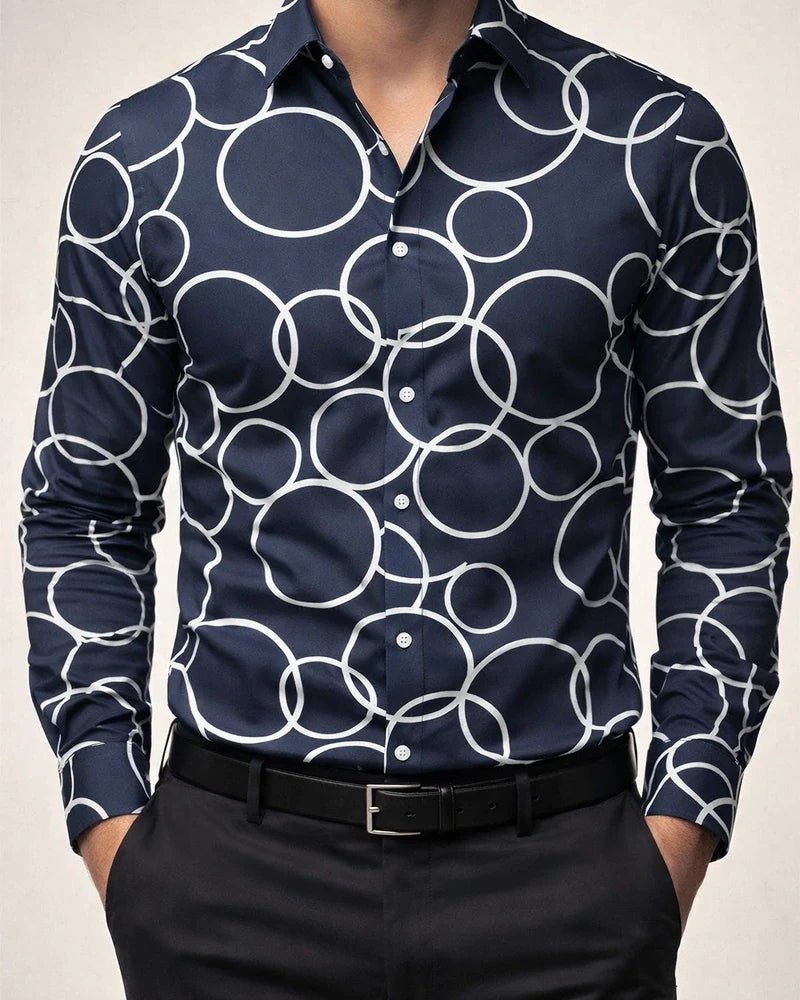 Men’s Lightweight Cardigan-Style Fashionable Circle-Print Long-Sleeve Shirt | JRSEE:f5f77820-a82b-4404-a9fa-f66ad27c5fca