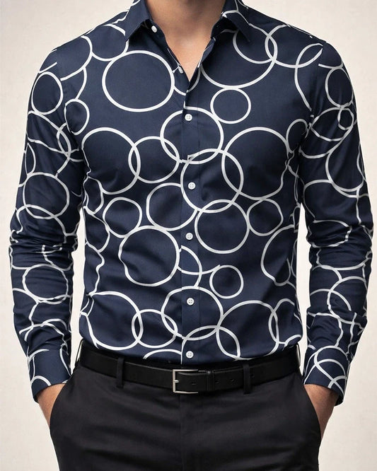 Men’s Lightweight Cardigan-Style Fashionable Circle-Print Long-Sleeve Shirt | JRSEE:f5f77820-a82b-4404-a9fa-f66ad27c5fca