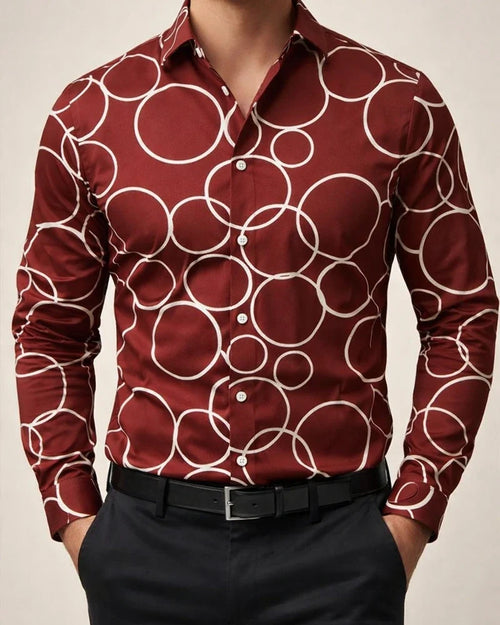 Men’s Lightweight Cardigan-Style Fashionable Circle-Print Long-Sleeve Shirt | JRSEE:95e3864f-98cc-4b90-a6bf-5c779deae8a8