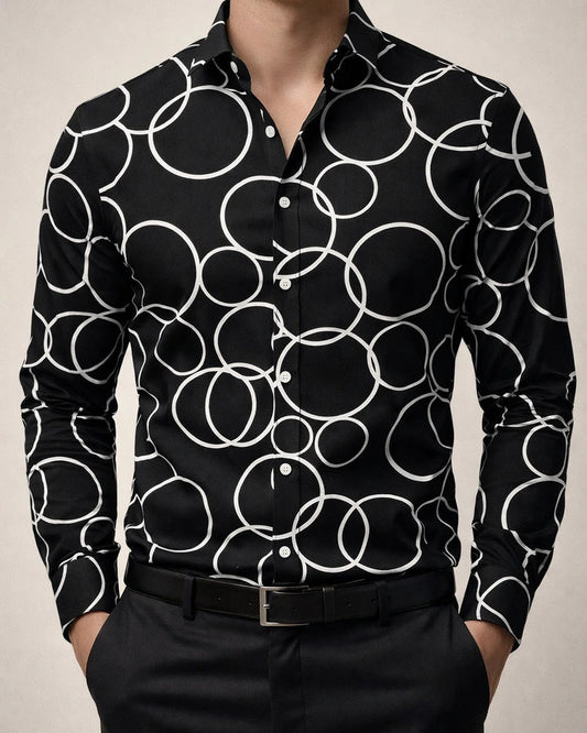 Men’s Lightweight Cardigan-Style Fashionable Circle-Print Long-Sleeve Shirt | JRSEE:75d3916b-10f4-42f9-8f6f-59eaf47803a8