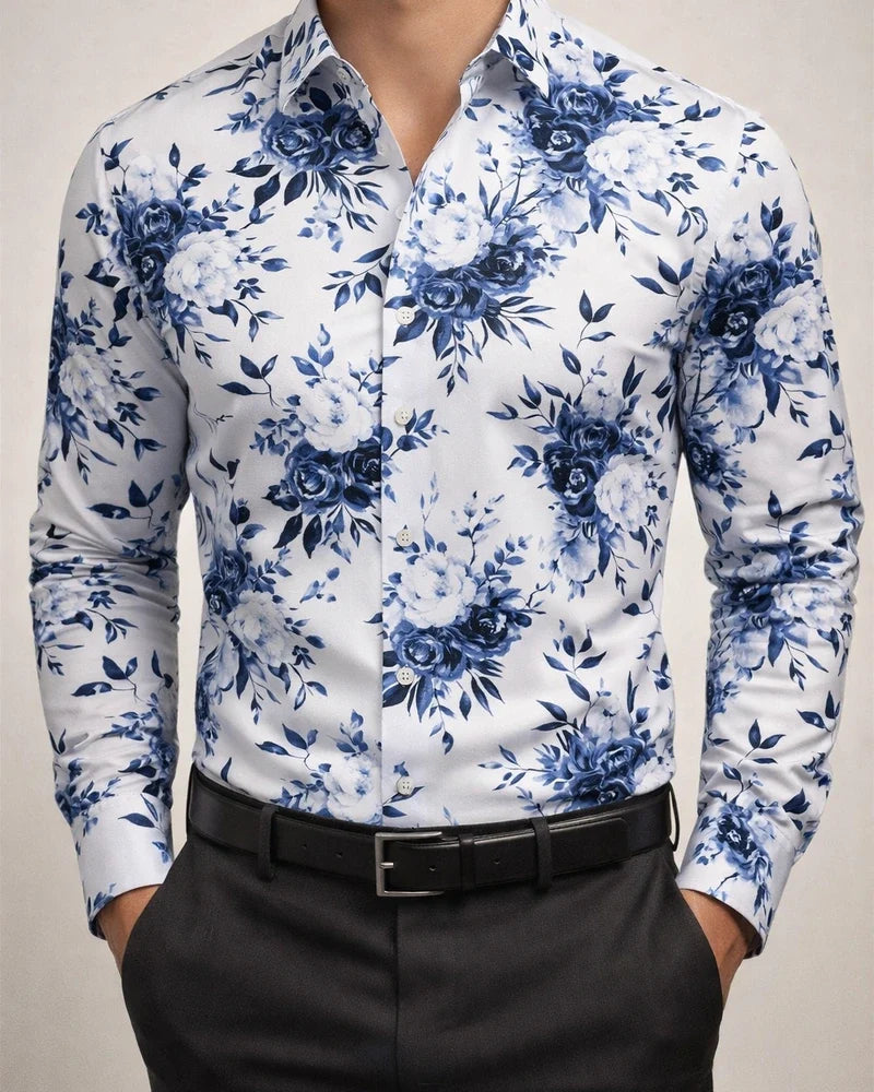 Men’s Lightweight Cardigan-Style Long-Sleeve Shirt with Fashionable Block Print | JRSEE:547fb7e8-66a8-49da-9ff4-60ce40350ce2