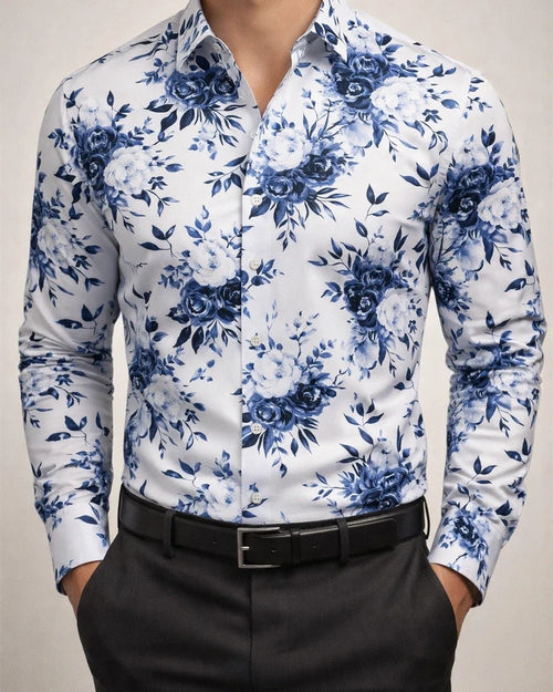 Men’s Lightweight Cardigan-Style Long-Sleeve Shirt with Fashionable Block Print | JRSEE:547fb7e8-66a8-49da-9ff4-60ce40350ce2