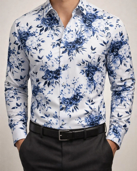 Men’s Lightweight Cardigan-Style Long-Sleeve Shirt with Fashionable Block Print | JRSEE:547fb7e8-66a8-49da-9ff4-60ce40350ce2